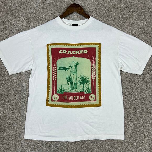 Vintage 90's Cracker Rock Band Golden Age Tour Single Stitch T-Shirt White XL - Picture 1 of 7